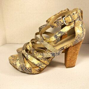 Kenneth Cole Reaction Sandals Women’s 8M Strappy Cork 4" Heel Open Toe Shoe
